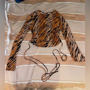 tiger print open back crop top